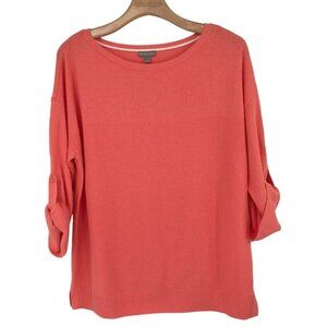 T By Talbots Coral Sweater 3/4 roll tab Sleeve  Womens size large cotton new